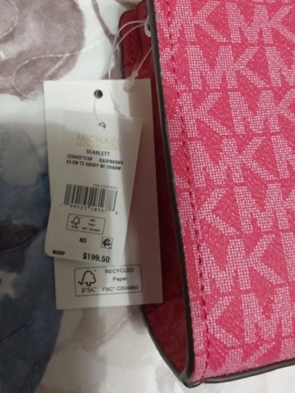 NWT Michael Kors Pink Signature MK Logo Satchel with Flower Charm